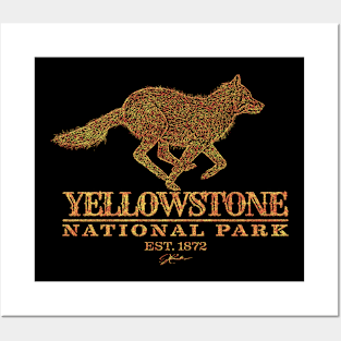 Yellowstone National Park Running Wolf Posters and Art